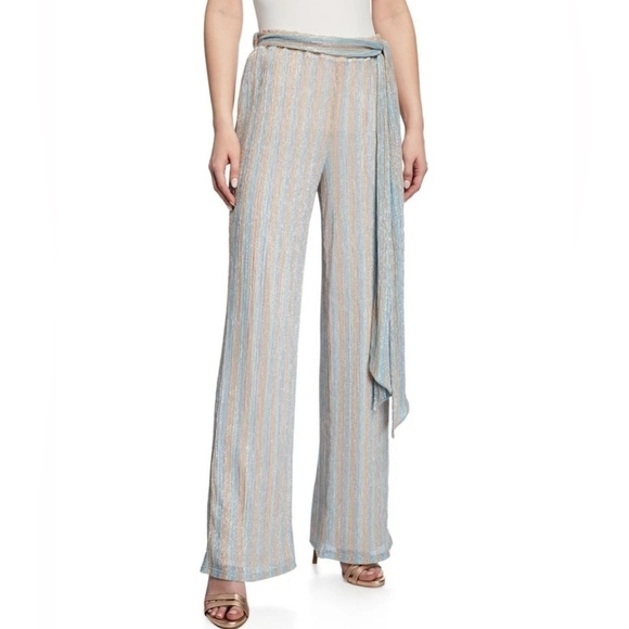 Mestiza New York Reina Trousers High Waist Wide Leg Metallic Pastel Silver M - Picture 1 of 16